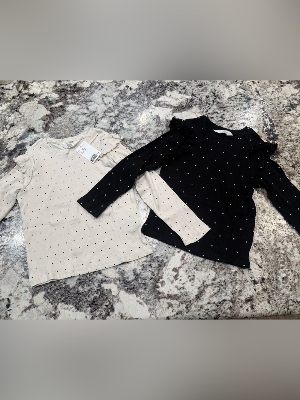 H&M Girls' Long Sleeve Dot Ruffle Top - Black & Cream